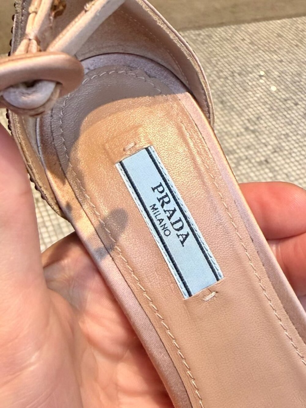 Prada Pink Crystal Triangle Logo Platform Sandals - Picture 10 of 12